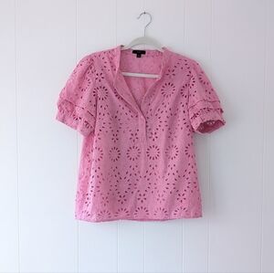 J.Crew Women’s Eyelet Ruffle Sleeve Hot Pink Blouse Top, Size S